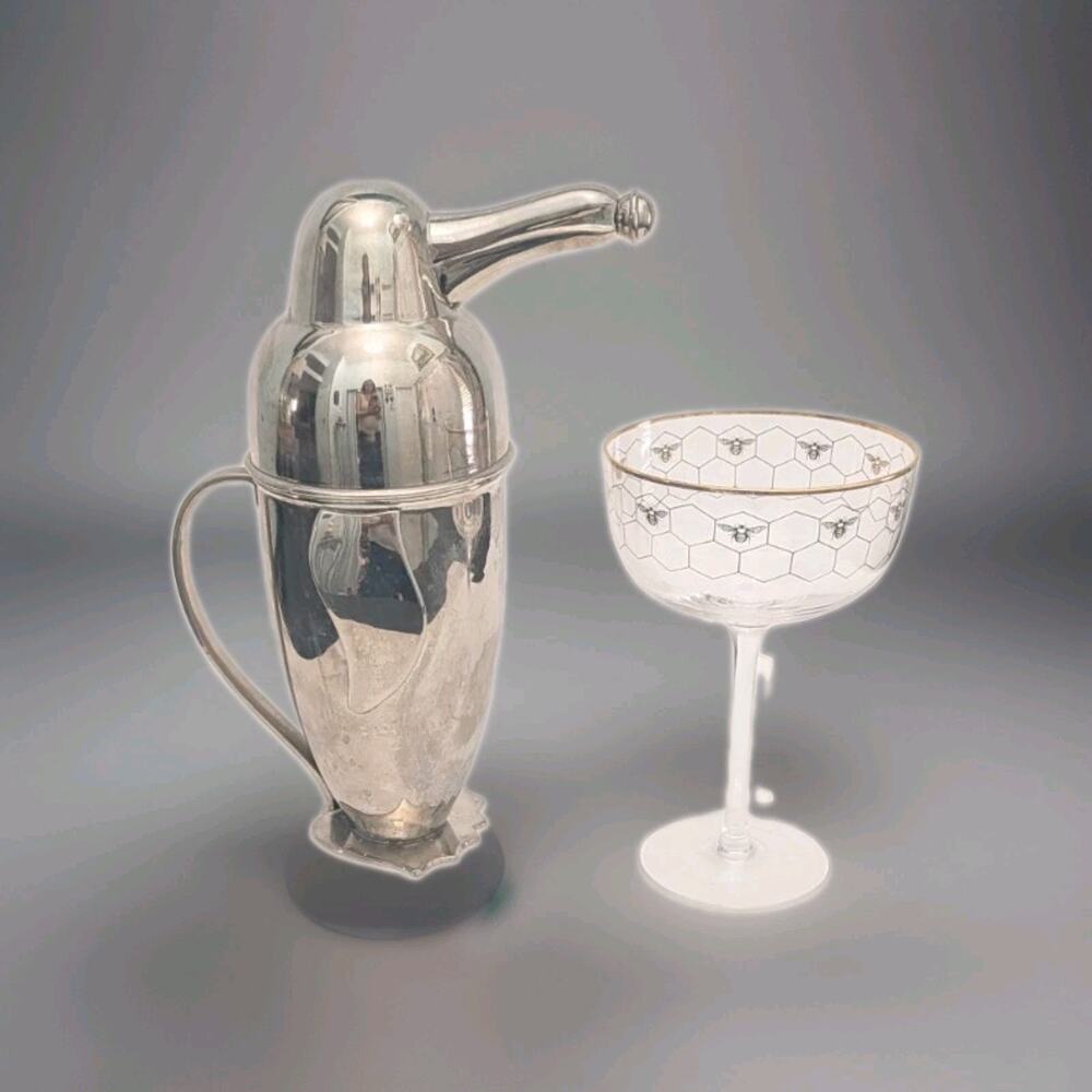 Art Deco Style Penguin Cocktail Shaker Silver Plated Restoration Hardware